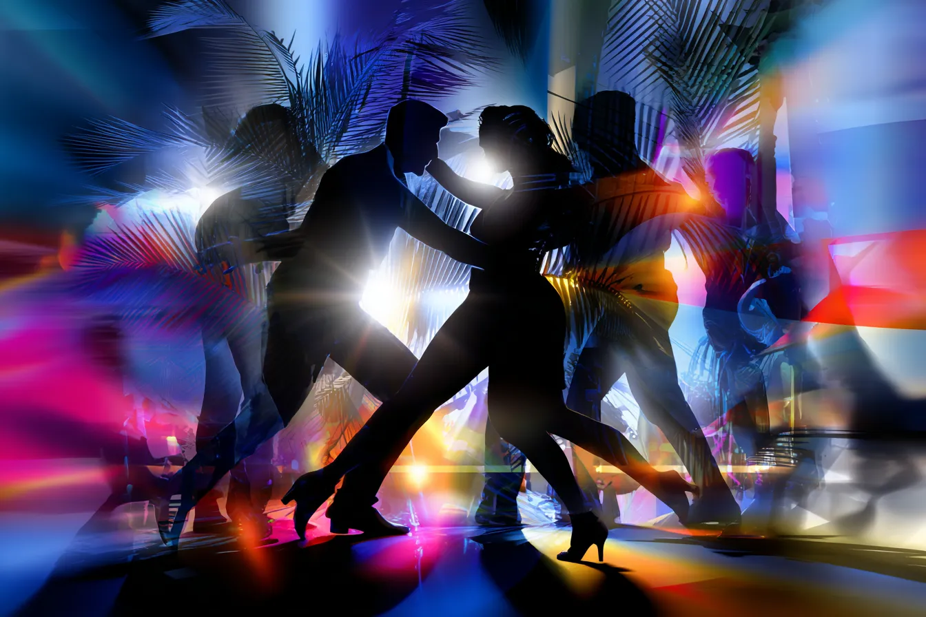 Locandina artistica salsa e bachata con DJ Tito Valdez e strumenti latini