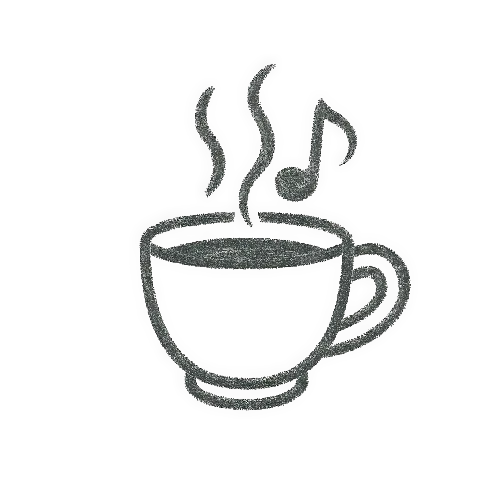 Icona disegnata a mano di tazza fumante con nota musicale
