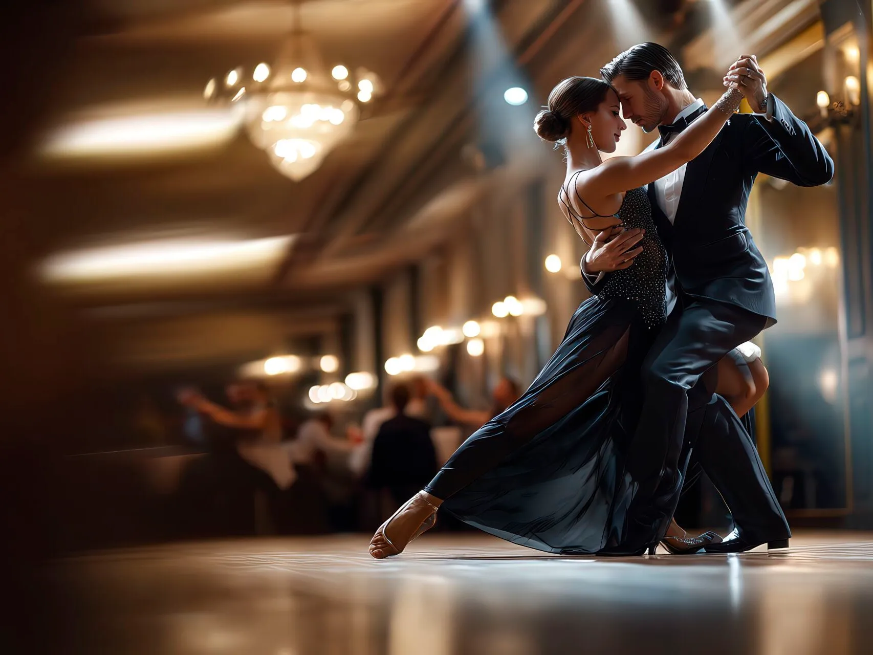 Coppia elegante balla valzer e tango in sala da ballo a Carpi