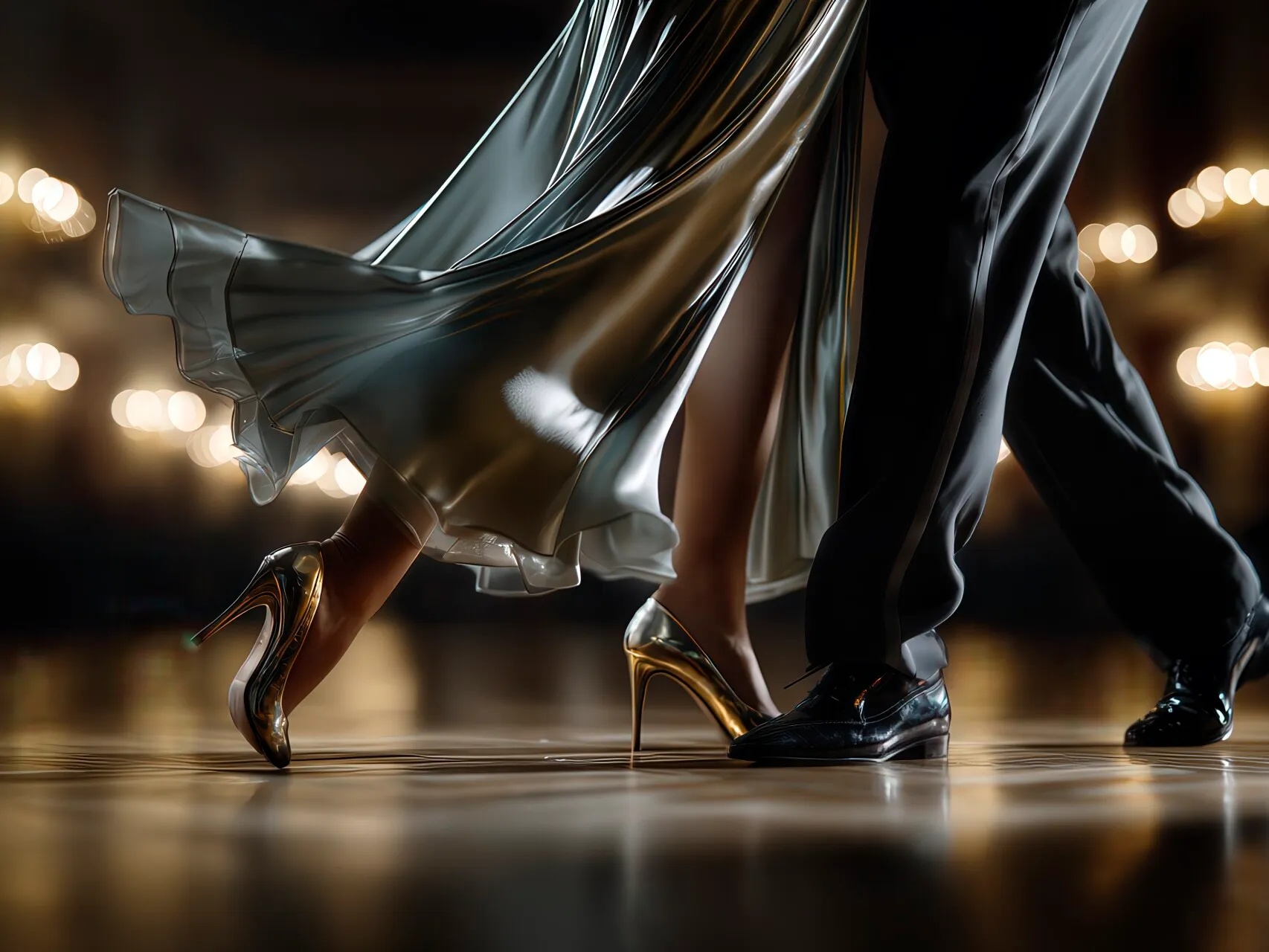 Coppia che danza il valzer in un’atmosfera elegante e luminosa